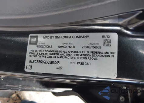 2013 Chevrolet Spark Ls Auto from USA, damaged, VIN KL8CB6S99DC563048